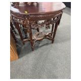 MAHOGANY HALF ROUND ENTRY TABLE WITH DECORATIVE