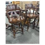 PAIR OF WOODEN SWIVEL BAR STOOLS - MATCHING