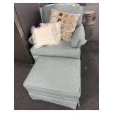 UPHOLSTERED ARM CHAIR AND MATCHING OTTOMAN