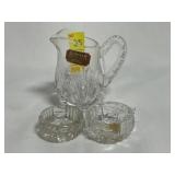 3PC CRYSTAL CREAMER DISH AND 2 SALTS