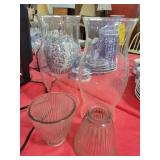 2 GLASS HURRICAN LAMP SHADES, AND 2 GLASS CEILING