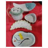 LARGE GRAY BOWL, COPPER HANDPAINTED METAL PLATE,