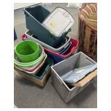 ASSORTED TOTES, LAUNDRY BASKETS AND 5 GALLON