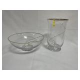 10" SWIRLINE BLOWN GOLD DOT GLASS SERVING BOWL