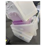 9 PLASTIC TOTES - 5 LIDS