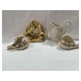 3 ANGEL FIGURINES AND SMALL PITCHER