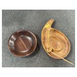 2 WOODEN SALAD AND NUT BOWL