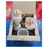 4 CHRISTMAS CUPS & SAUCERS