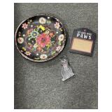 HAND PAINTED WOODEN BOWL, PITURE FRAME AND