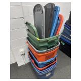 9 PLASTIC TOTES W/6 LIDS