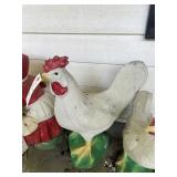CONCRETE ROOSTER, HEN AND 2 CHICKS