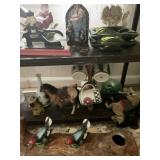 METAL SHELF WITH CONTENTS: NUT CRACKER,