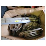 2 BOXES OF SHOP PARTS: SAW BLADES, GUIDES, ETC.