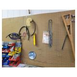 PARTS BINS WITH PARTS, CHAIN SAW CHAINS, BELTS, ET