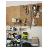 WIRE RACK WITH MOTOR OIL, ETC. AND CONTENTS OF