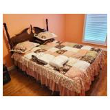 QUEEN SIZE HEADBOARD, FRAME AND BEDDING