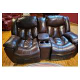 LEATHER LOVE SEAT WITH CENTER CONSOLE - RECLINER