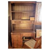 BOOKCASE WITH BRASS ACCENTS AND COMPUTER DESK