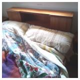 BOOKCASE HEADBOARD BED W/BEDDING