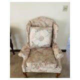 PAIR QUEEN ANNE STYLE CHAIRS - FLORAL FABRIC