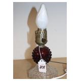 SMALL RUBY TO CLEAR HOBNAIL LAMP SMALL RUBY TO CLEAR HOBNAIL LAMP