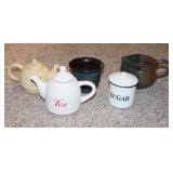 ENAMEL SUGAR BOWL, TEAPOTS, POTTERY ENAMEL SUGAR BOWL, TEAPOTS, POTTERY