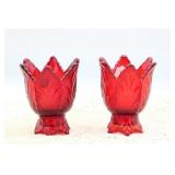 PAIR OF FENTON TULIP DOUBLE CANDLE HOLDERS PAIR OF FENTON TULIP DOUBLE CANDLE HOLDERS