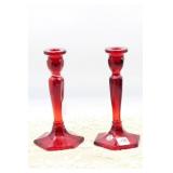 PAIR FENTON RUBY CANDLESTICKS PAIR FENTON RUBY CANDLESTICKS