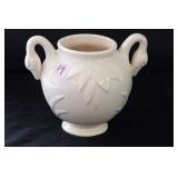 WELLER IVORY VASE WITH SWAN HANDLES WELLER IVORY VASE WITH SWAN HANDLES