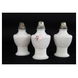 (3) MILK GLASS SHAKERS (3) MILK GLASS SHAKERS