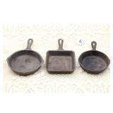 (3) SMALL SIZE CAST IRON SKILLETS (3) SMALL SIZE CAST IRON SKILLETS