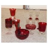 (14) PCS RUBY AND RUBY FLASH GLASSWARE (14) PCS RUBY AND RUBY FLASH GLASSWARE