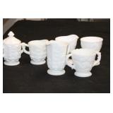 (3) SETS MILK GLASS CREAM AND SUGARS (3) SETS MILK GLASS CREAM AND SUGARS