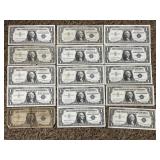 (15) SERIES 1957 $1 SILVER CERTIFICATES - CONTAINS