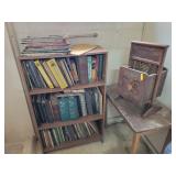 BOOKCASE, MAGAZINE RACK, CAR BOOKS, LIFE MAGS, ETC