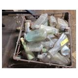 METAL MILK CRATE WITH ASSORTED BOTTLES - DIG FINDS