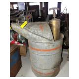 GALVANIZED WATER CAN AND 2 BRASS FIRE EXT.