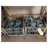 2 METAL MILK CRATES W/BLUE CANNING JARS