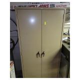 METAL STORAGE CABINET WITH BELTS, SHOP LIGHTS, ETC