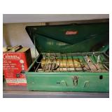 COLEMAN CAMP STOVE AND FULL CAN COLEMAN FUEL