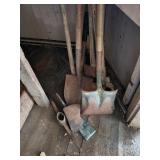 YARD TOOLS: SHOVELS, POST HOLE DIGGERS, PICK, ETC