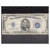 SERIES OF 1934D FIVE DOLLAR BLUE SEAL SILVER