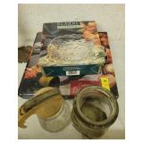 CRYSTAL BOWL, SERVING TRAY, ATLAS JAR AND SYRUP