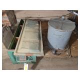 WOODEN AMMO BOX, MILITARY METAL AMMO BOX AND