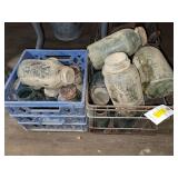 1 METAL AND 1 PLASTIC MILK BOX W/BLUE CANNING JARS