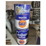 2 GULF PRIDE MOTOR OIL 1 GALLON CANS - EMPTY