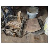 CHAIN, GALVINZED CANS, METAL MILK CRATE, ETC