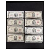 (8) SERIES 1953 & 1963 RED SEAL TWO DOLLAR NOTES