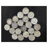 (21) SILVER DIMES: (7) MERCURY AND (14) ROOSEVELT