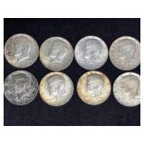 (8) 1964 KENNEDY HALF DOLLARS - 90%